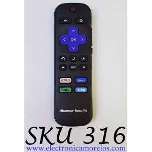 CONTROL REMOTO HISENSE PARA SMART TV ROKU ((NUEVO Y ORIGINAL)) / HU-RCRUS-22 / RC-ALIR / RC18E-T5 / MODELOS 50R7E / 32H4E1 / 50R6E / 32H4030F / 40H4030F / 43H4030F / 55R6000E / 75R6E1 / 65R6D / 43R7080E / 5R6E / MAS MODELOS EN DESCRIPCION...